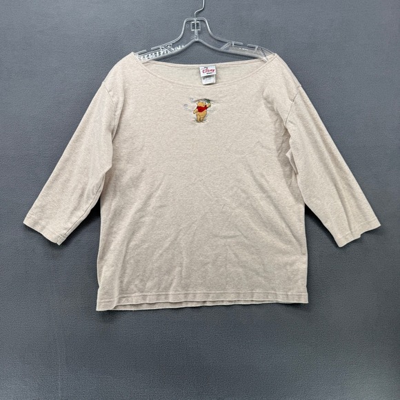 The Disney Store Tops - Disney Store Winnie the Pooh Embroidered Boat Neck Top Oatmeal XXL 3/4 Sleeve